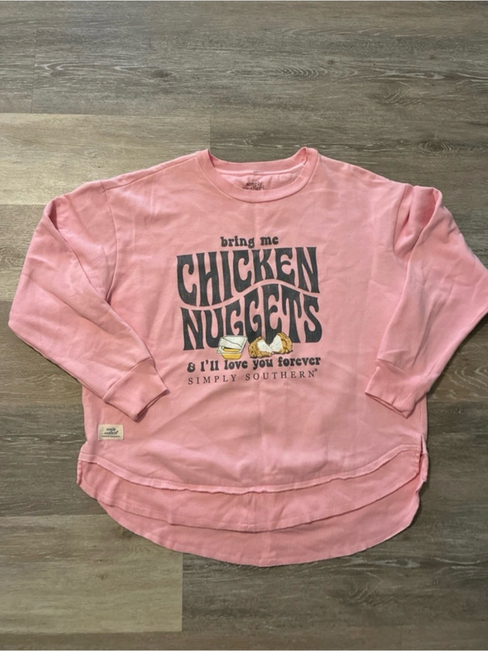 Simply Southern Pink 'Bring Me Chicken Nuggets' Womens Xl Pullover Sweatshirt